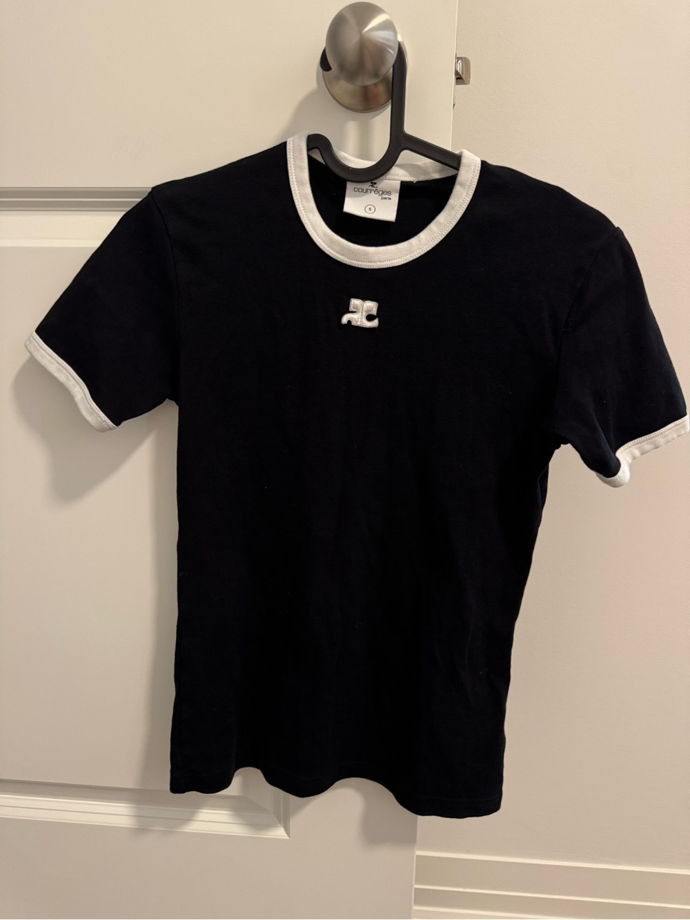 Black Ringer Tee with White Trim and Center Logo - Women